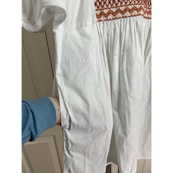 Madewell Sz Large V Neck Smocked Embroidered Poplin Cotton Summer Mini Dress NWT - Picture 6 of 10